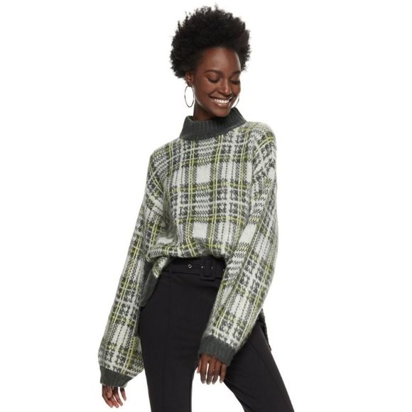 {Nine West} Women's Green Plaid Boxy Sweat… - Picture 1 of 10